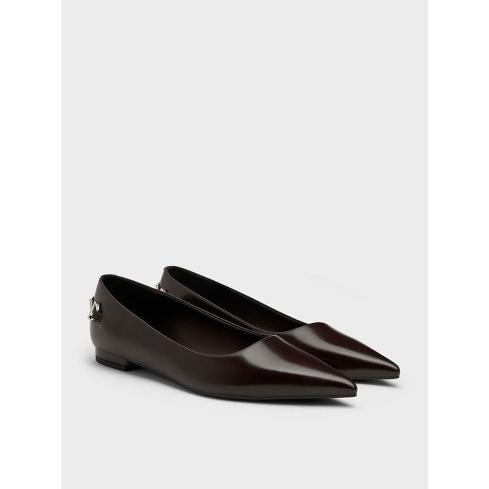Charles & Keith Erinna Metallic-Accent Pointed Flats - Burgundy - Picture 3 of 13